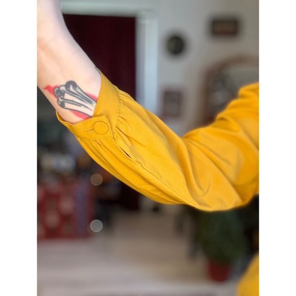 Vintage Express Mustard Yellow Embroidered Collar Cottagecore Blouse - Picture 3 of 5